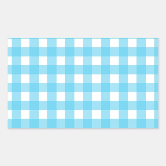 Bright cerulean blue gingham rectangular sticker (Front)