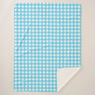 Bright cerulean blue gingham sherpa blanket