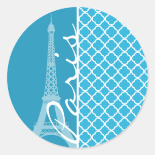 Bright Cerulean Quatrefoil Classic Round Sticker