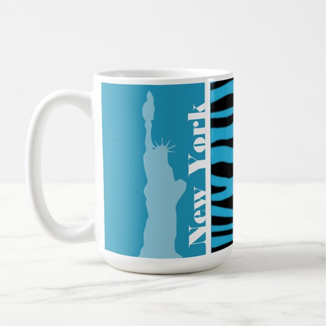 Bright Cerulean Zebra Animal Print; New York Coffee Mug (Left)