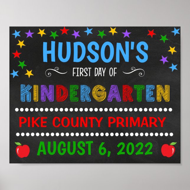 Bright Chalkboard First Day of Kindergarten Sign (Front)