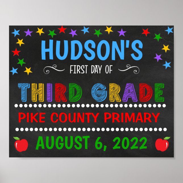 Bright Chalkboard First Day of Third Grade Sign (Front)