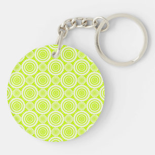 Bright Chartreuse Day Glow Geometric Pattern Key Ring
