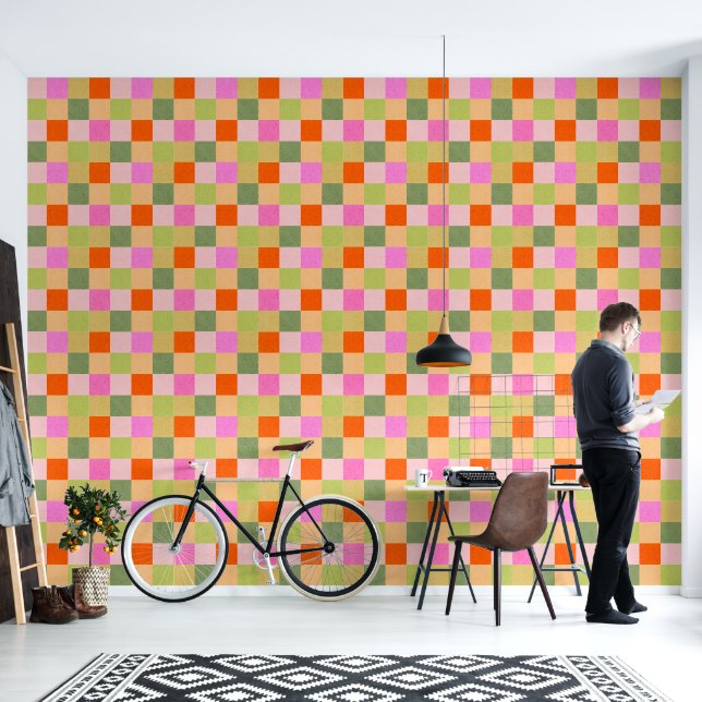 Bright checks retro groove wallpaper (Living Room)