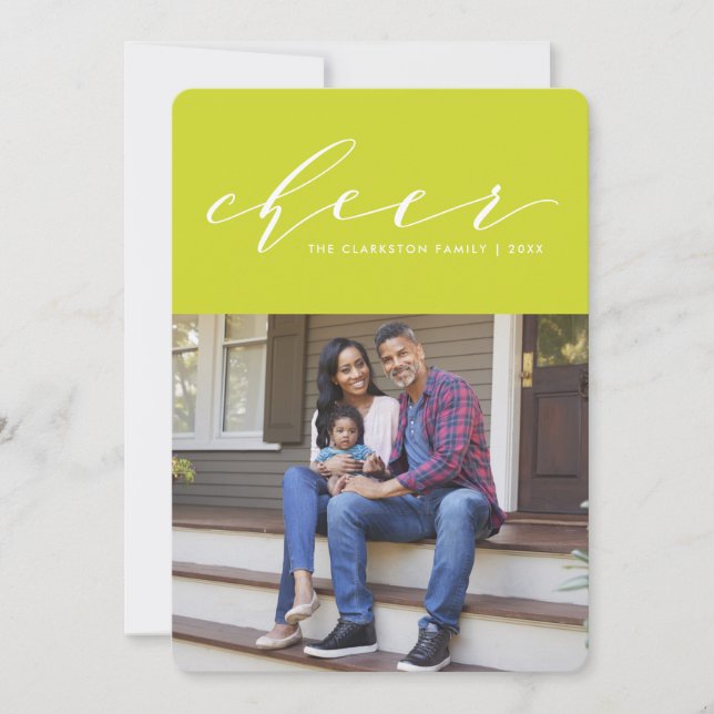 Bright cheer fun script holiday photo card (Front)