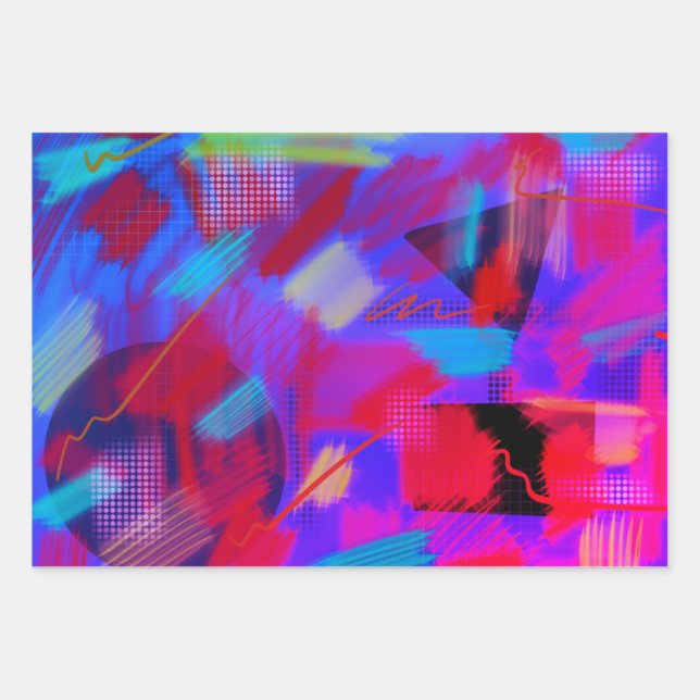 Bright & Cheerful Abstract Digital Art 3 Colours Wrapping Paper Sheet (Front)