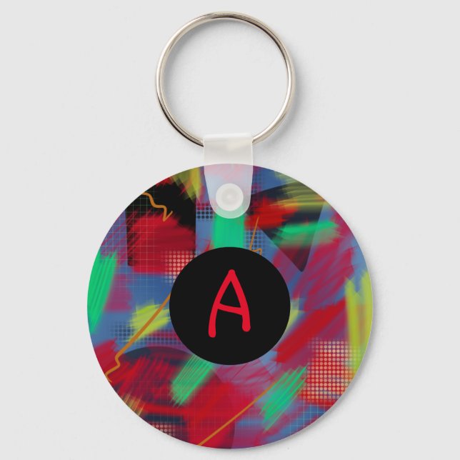 Bright & Cheerful Abstract Digital Art Monogram Key Ring (Front)