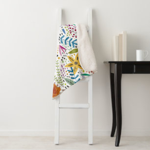Bright Cheerful Floral Pattern Colourful Sherpa Blanket