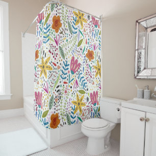 Bright Cheerful Floral Pattern Colourful Shower Curtain