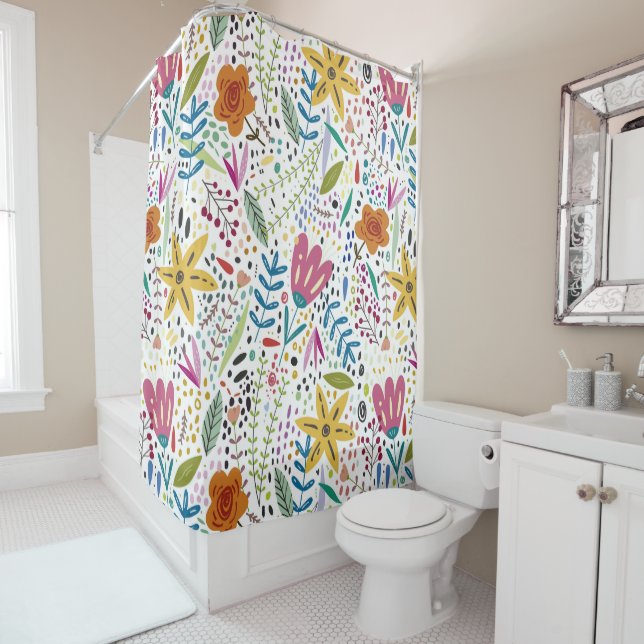 Bright Cheerful Floral Pattern Colourful Shower Curtain (In Situ)