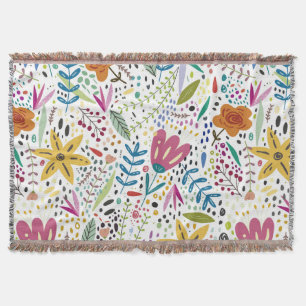 Bright Cheerful Floral Pattern Colourful Throw Blanket