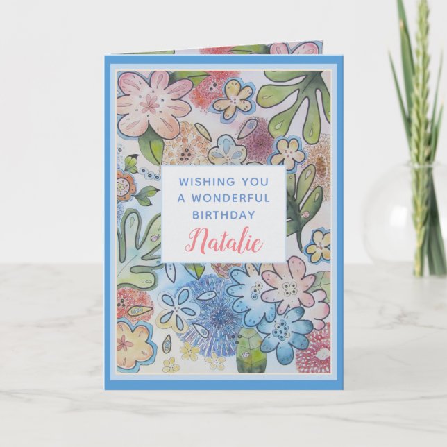 Bright Cheerful Flower Happy Birthday Custom Card (Front)