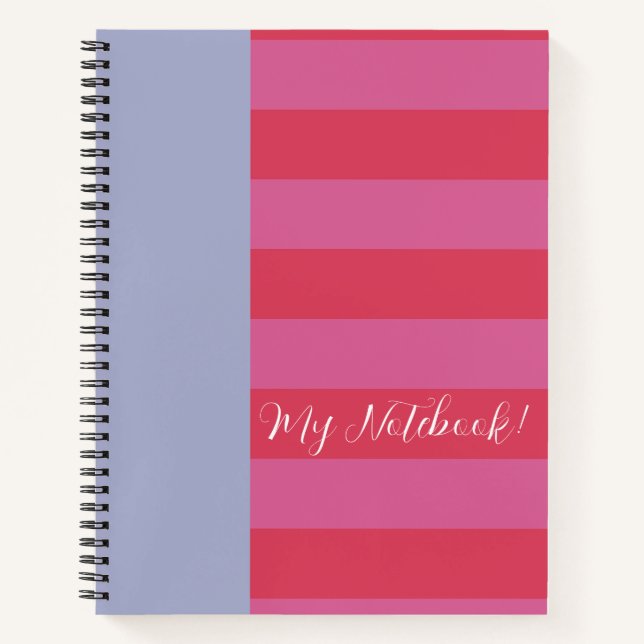Bright Cheerful pink and ice blue striped design Notebook (Front)