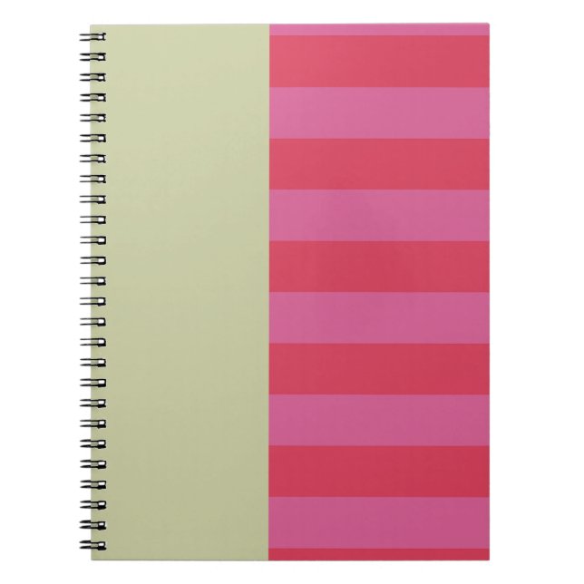 Bright Cheerful pink and sage green striped design Notebook (Front)