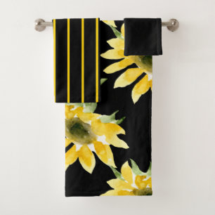 Bright Cheerful Sunflower & Black  Bath Set