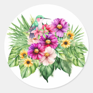 Bright Cheerful Sunflowers and Tropical Flowers  Classic Round Sticker