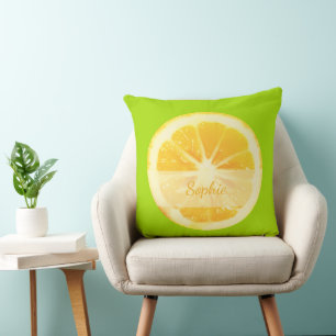 BRIGHT CHEERFUL SUNSHINE YELLOW LEMON CITRUS FRUIT CUSHION