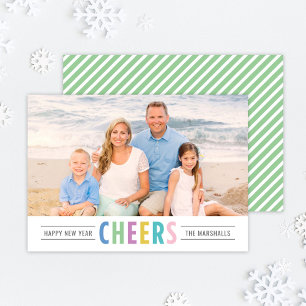 Bright Cheers Green Happy New Year Photo Holiday Card