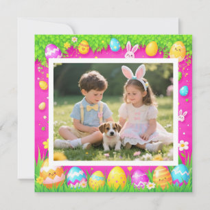 Bright Cheery Happy Easter Family Photo  Holiday Card