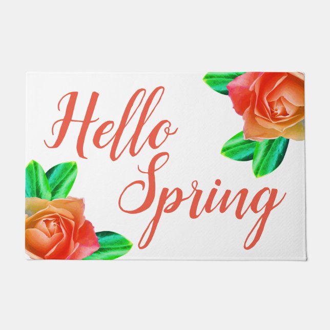 Bright Cheery Pink Roses Hello Spring Doormat (Front)