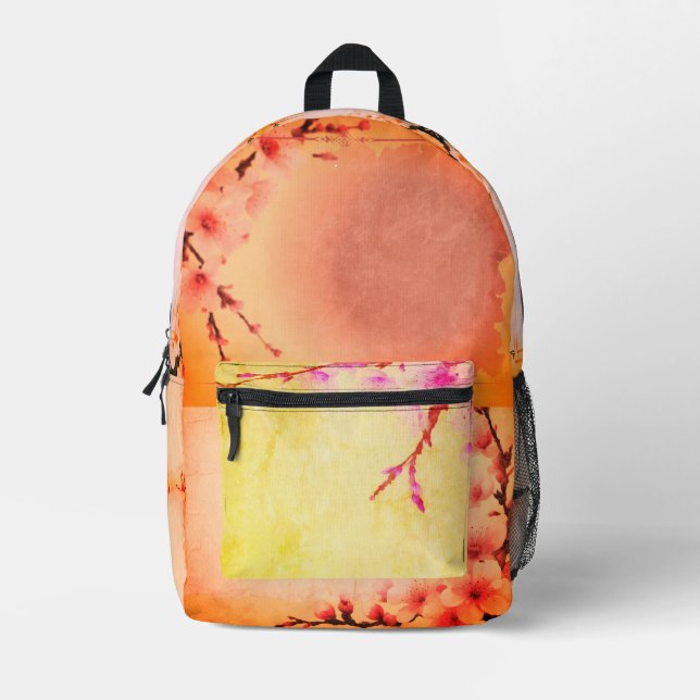 Bright Cherry Blossom Printed Backpack (Front)