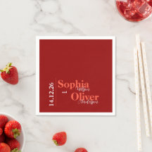 Bright Cherry Red Minimalist Wedding Paper Napkin