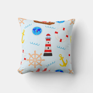 Bright children's pillow with a marine pattern
