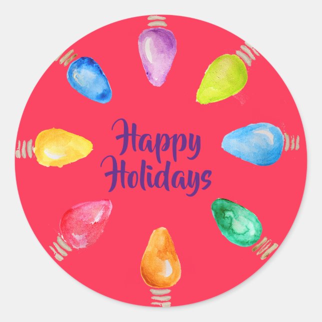 Bright Christmas Bulbs Happy Holidays Classic Round Sticker (Front)