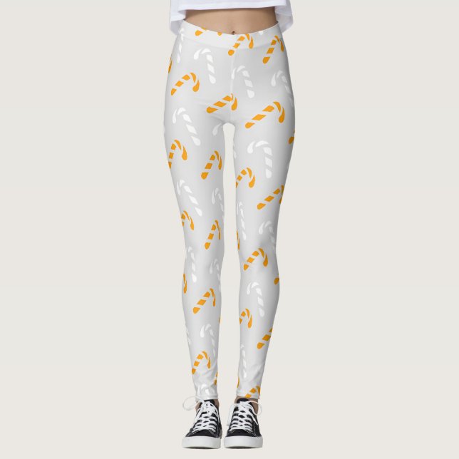 Bright Christmas Candy Canes Pattern Leggings (Front)