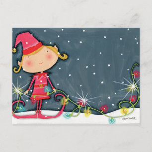 Bright Christmas Elf Holiday Postcard