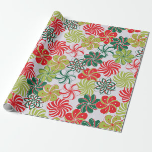 Bright Christmas Flowers/Candy on Platinum Wrapping Paper