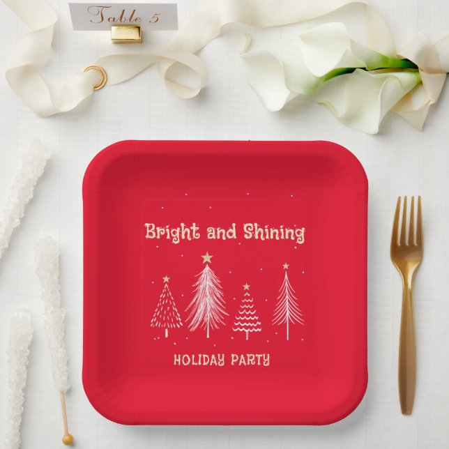 Bright Christmas Holiday Party Red White Paper Plate (Wedding)