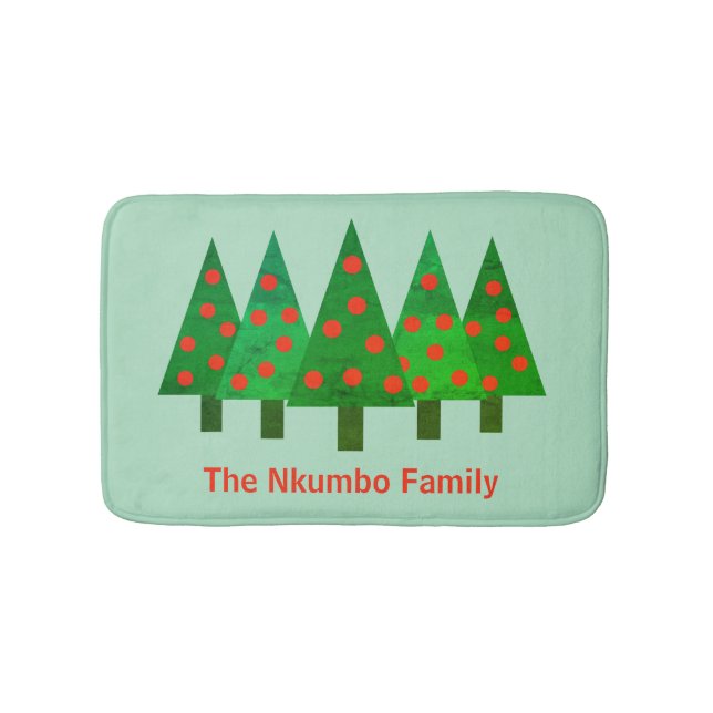 Bright Christmas Pine Forest Personalised Name Bath Mat (Front)