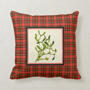 Bright Christmas Plaid with Vintage Mistletoe Cushion