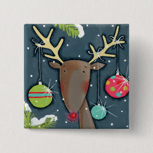 Bright Christmas Reindeer 15 Cm Square Badge