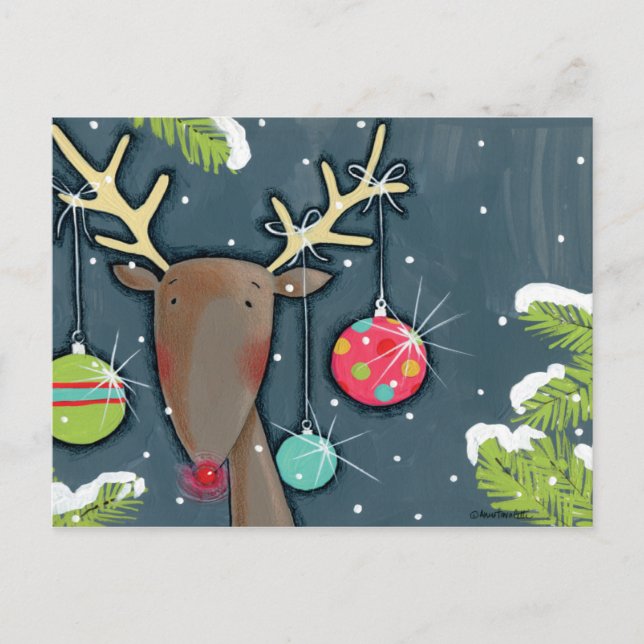 Bright Christmas Reindeer Holiday Postcard (Front)