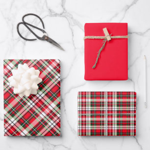 Bright Christmas Tartan Plaid with Merry Christmas Wrapping Paper Sheet