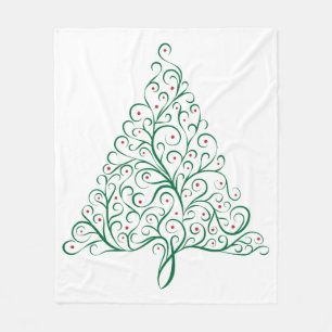 Bright Christmas Tree Scroll in Red and Green Fleece Blanket