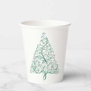 Bright Christmas Tree Scroll in Red and Green Paper Cups