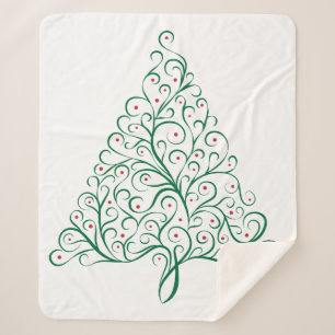 Bright Christmas Tree Scroll in Red and Green Sherpa Blanket