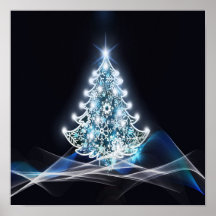 Bright Christmas Tree, White snowflakes, Blue Wave