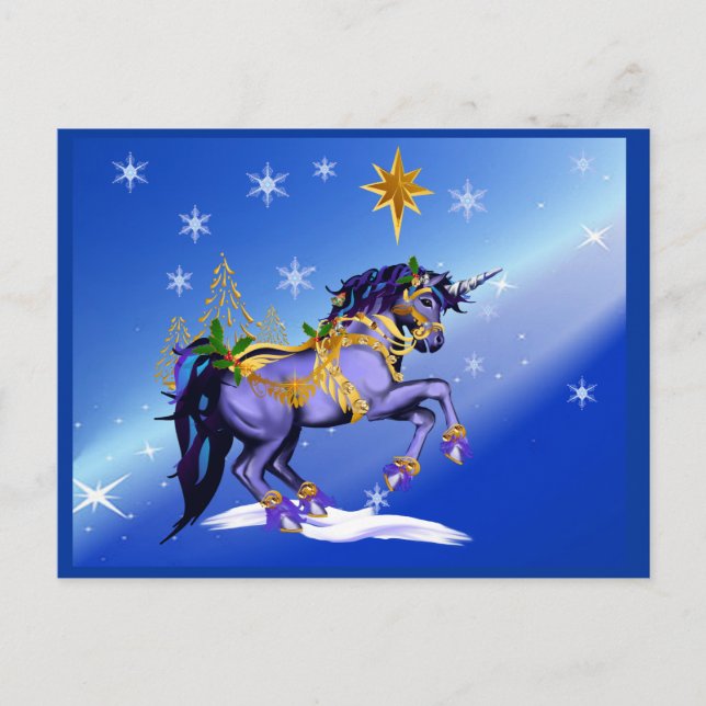 Bright Christmas Unicorn Postcard (Front)
