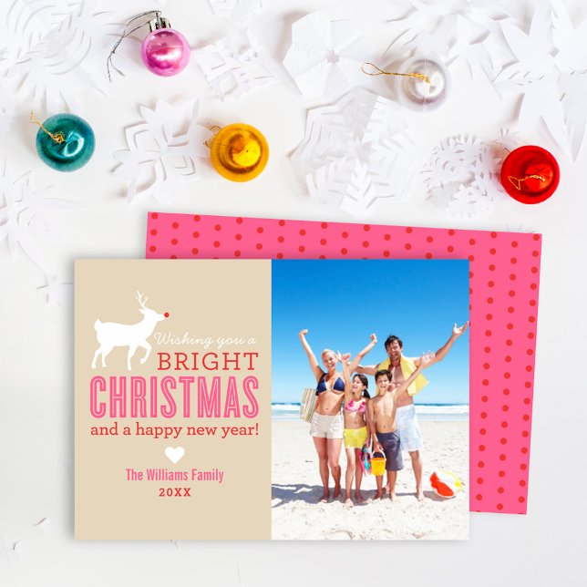 Bright Christmas Wishes Modern Reindeer Photo Holiday Card (Creator Uploaded)