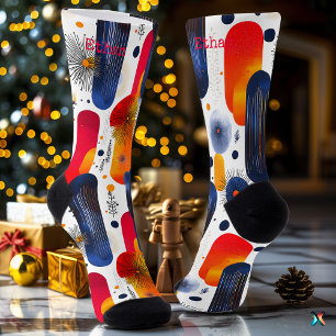Bright Christmas with Red, Blue, and Golden Stars Socks