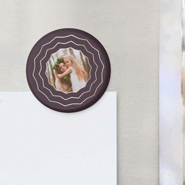 Bright Circle | Burgundy & Gold Geometric Photo Magnet (Creator Uploaded)