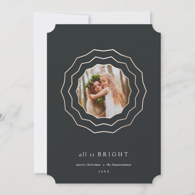 Bright Circle Holiday Photo Card | Charcoal (Front)