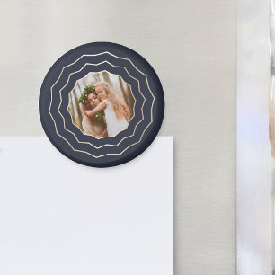 Bright Circle Navy & Gold Geometric Frame Photo Magnet