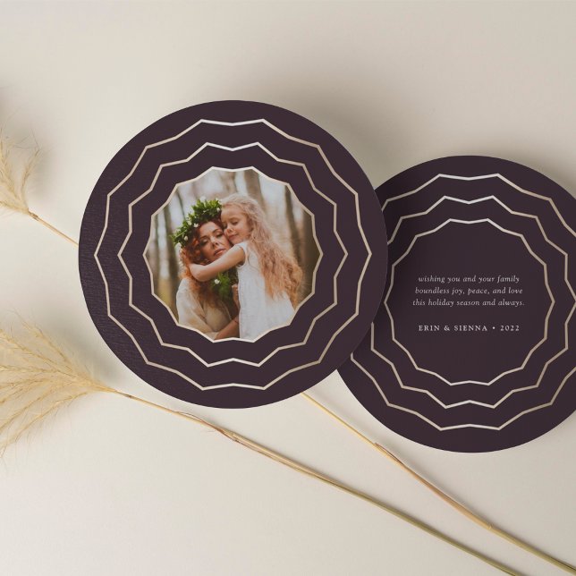 Bright Circle Round Holiday Photo Card | Burgundy (Creator Uploaded)