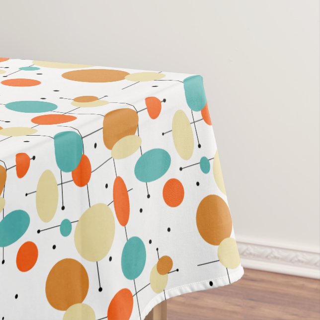 Bright Circles and Lines Mid Century Modern Tablecloth (In Situ)