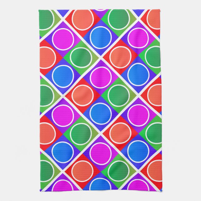 Bright Circles and Squares Pattern Tea Towel (Vertical)